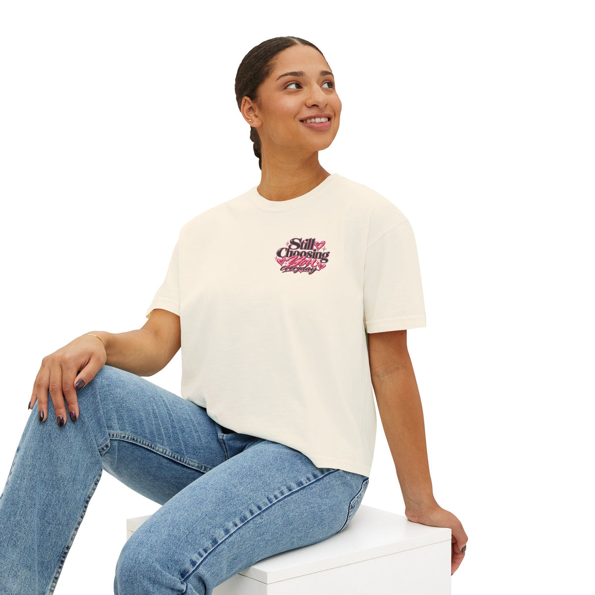 "Still Choosing You" Women's Boxy Tee – Positive Graphic Crop T-Shirt