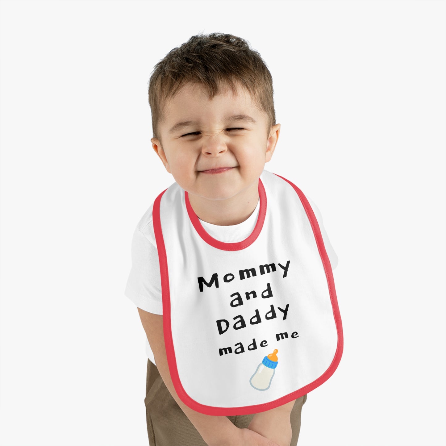 Cute Baby Bib - "Mommy and Daddy Made Me" - Funny Baby Shower Gift, Infant Feeding Bib, Newborn Essential, Kids Unisex, Adorable Baby Gear