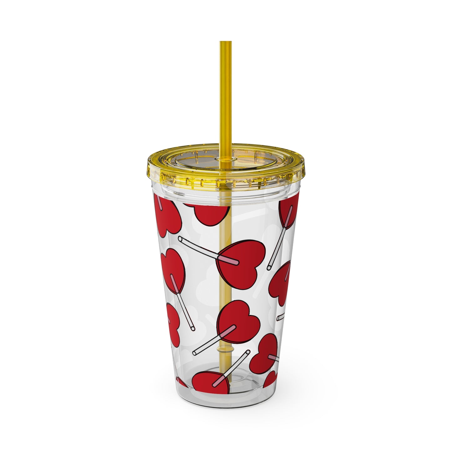 Heart Lollipop 16oz Tumbler with Straw — Valentine Candy Pattern Cold Cup
