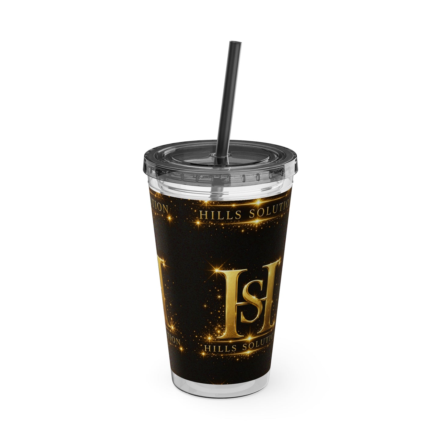 16oz Sunsplash Straw Tumbler — Gold 'HS' Logo Insulated Cup