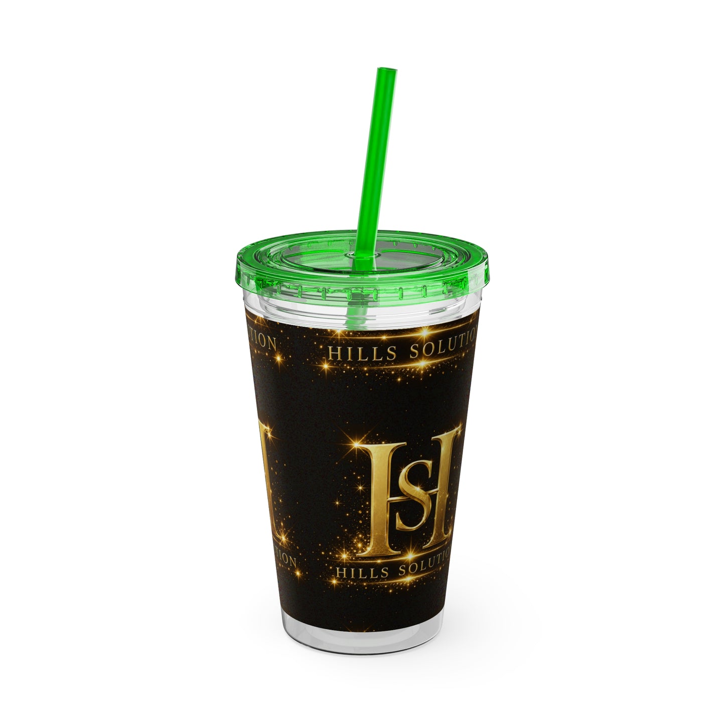 16oz Sunsplash Straw Tumbler — Gold 'HS' Logo Insulated Cup