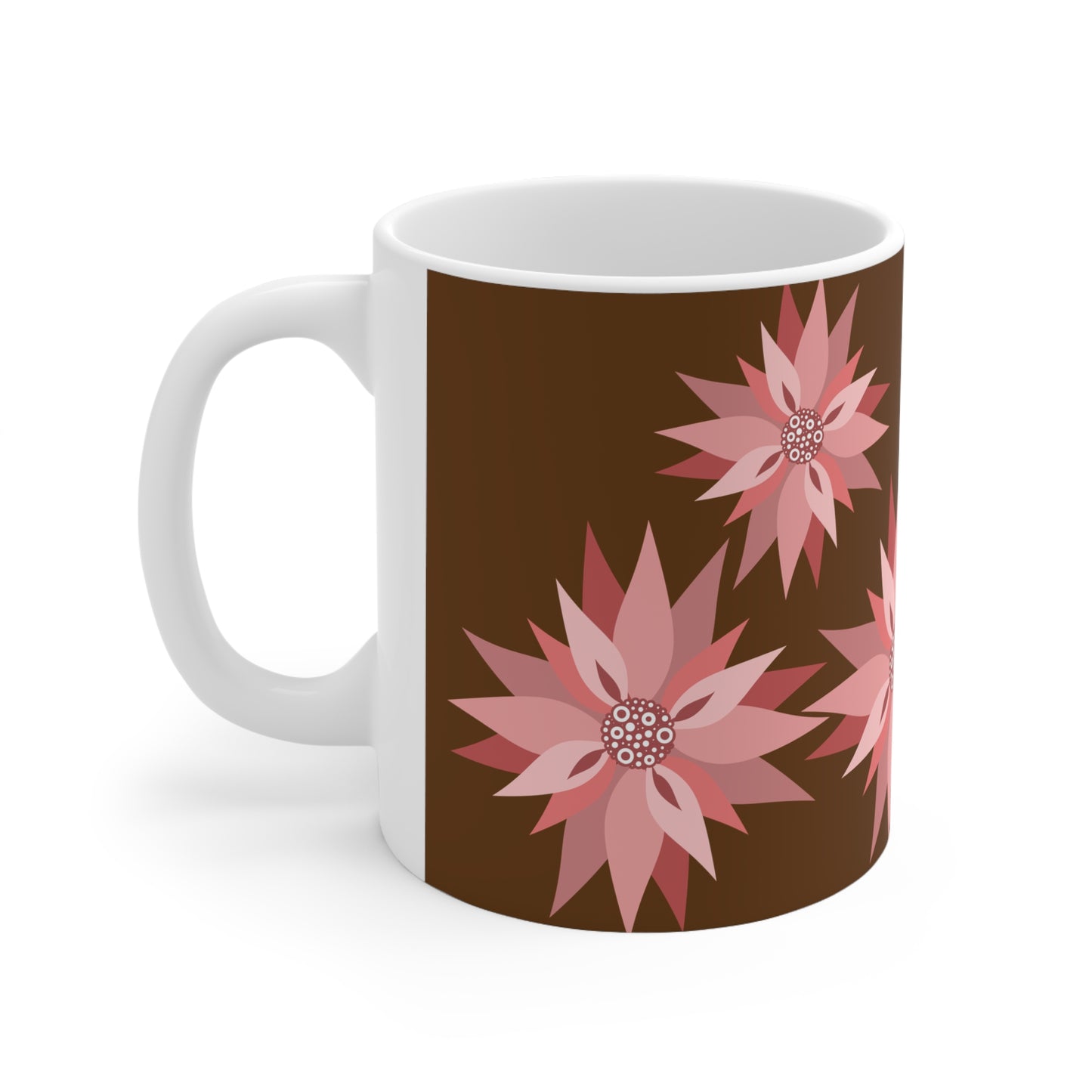 Floral Ceramic Coffee Mug — Pink Poinsettia Pattern (11oz & 15oz)
