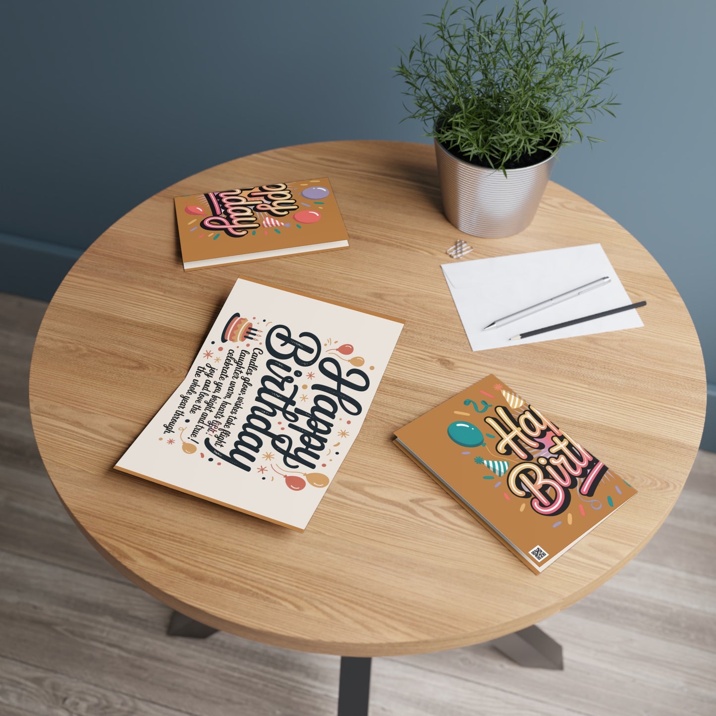 Happy Birthday Greeting Card — Retro Balloon & Confetti Birthday Card