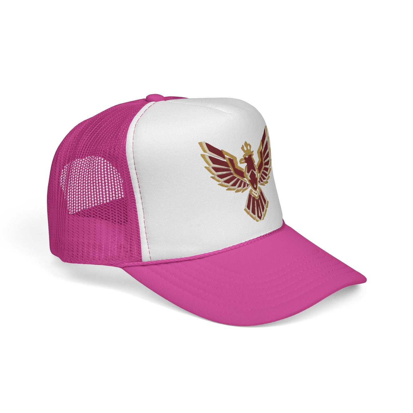 Phoenix Emblem Trucker Cap — Retro Red & Gold Bird Patch Hat