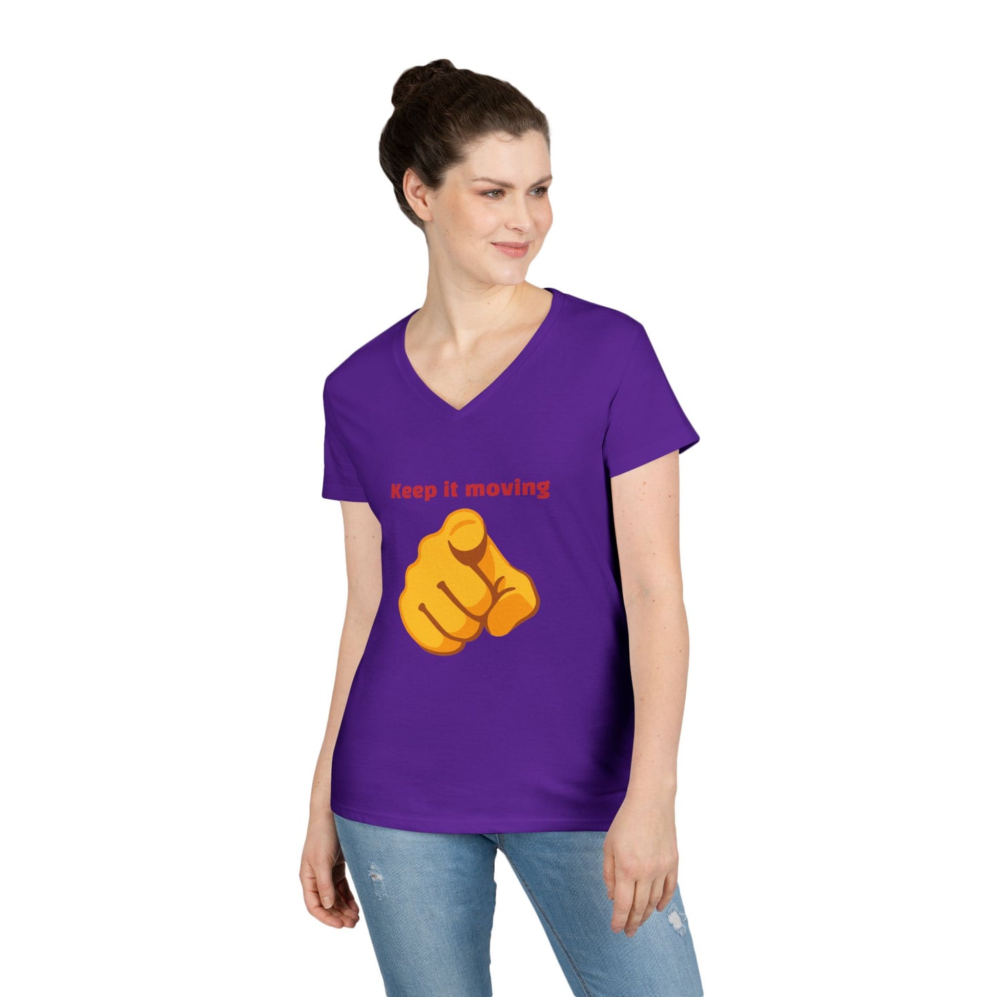 Motivational Ladies' V-Neck T-Shirt - Keep it Moving, Fitspiration Tee, Workout Shirt, Casual Wear, Gift for Fitness Enthusiasts