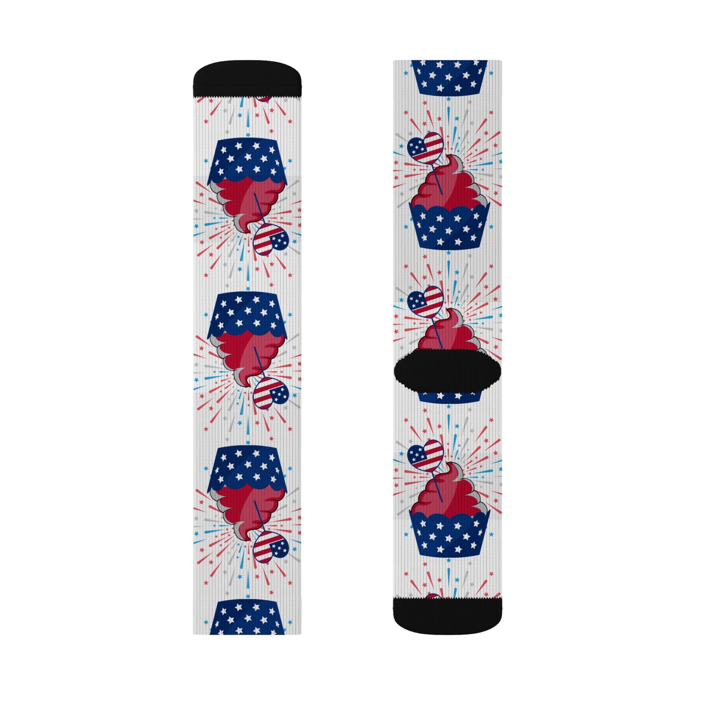 Patriotic Cupcake Sublimation Socks — Red White & Blue Fourth of July Novelty Socks
