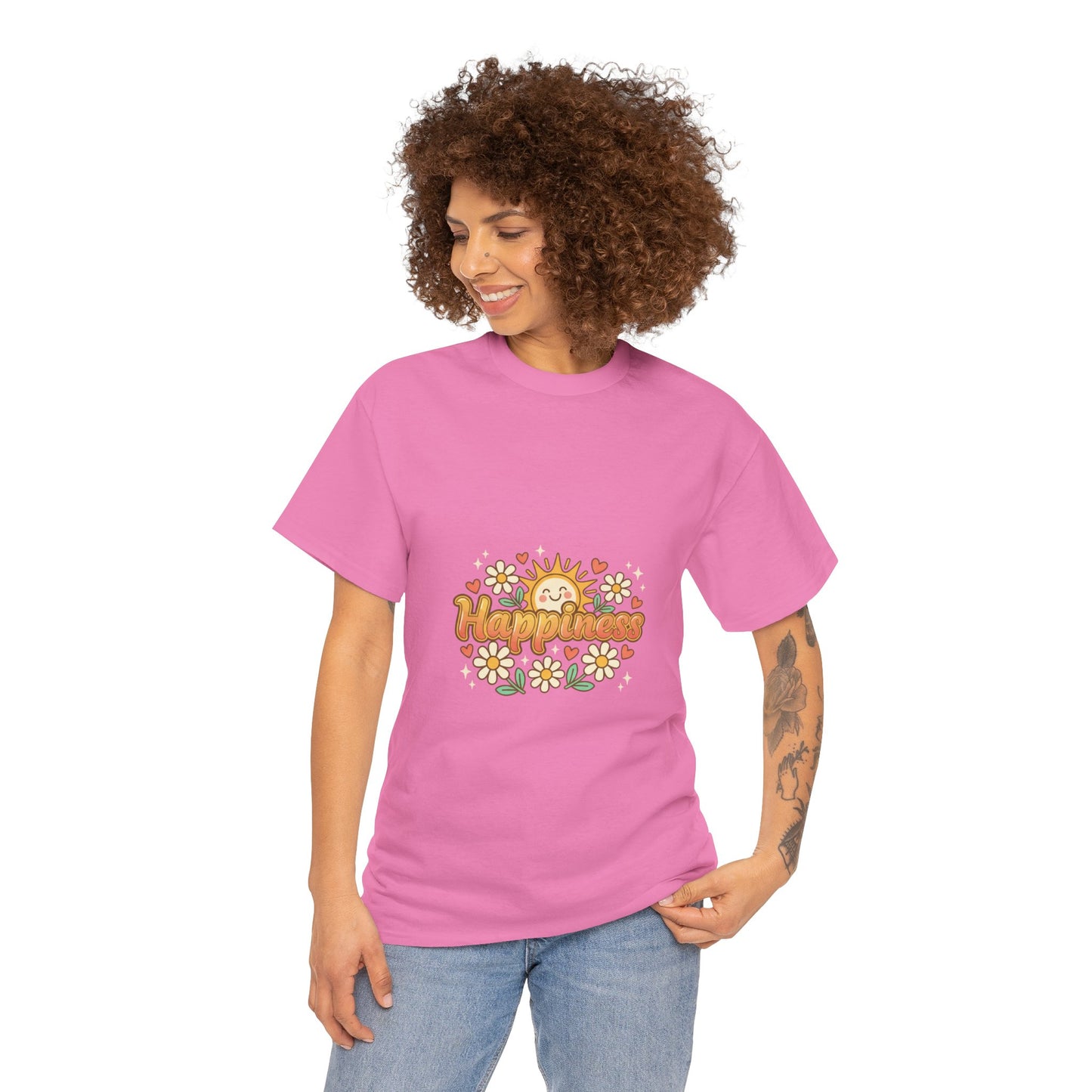 T-Shirt — "Happiness" Retro Sunflower Graphic Tee