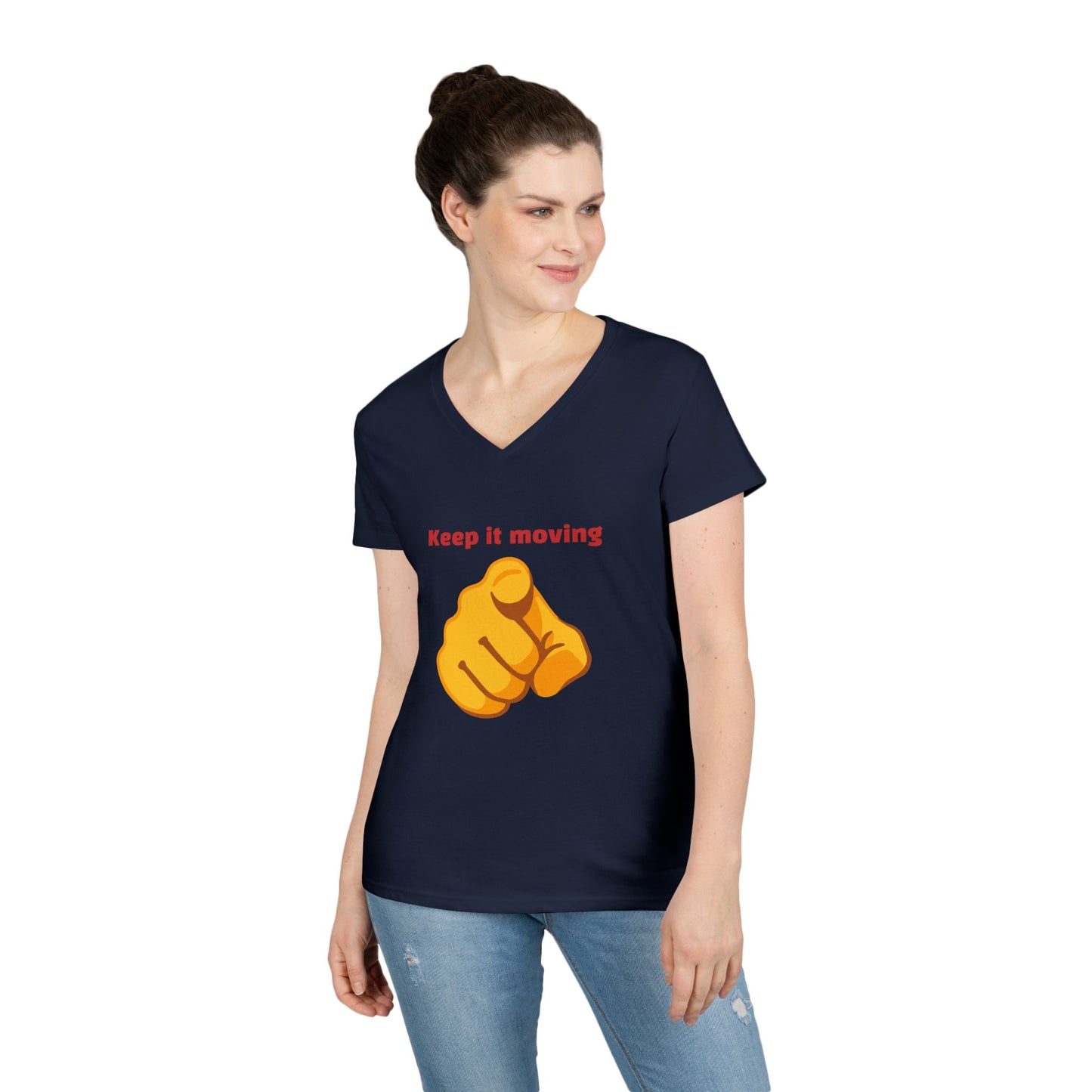 Motivational Ladies' V-Neck T-Shirt - Keep it Moving, Fitspiration Tee, Workout Shirt, Casual Wear, Gift for Fitness Enthusiasts