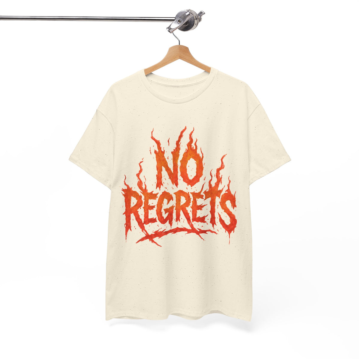 Graphic Tee — 'No Regrets' / 'Proof of Survival' Flame Text Shirt