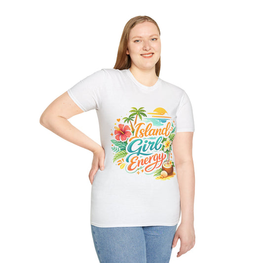 Island Girl Energy T-Shirt – Tropical Floral Sunset Tee