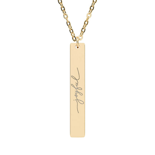 Engraved Vertical Joyful Bar Necklace - Inspirational Jewelry for Gratitude