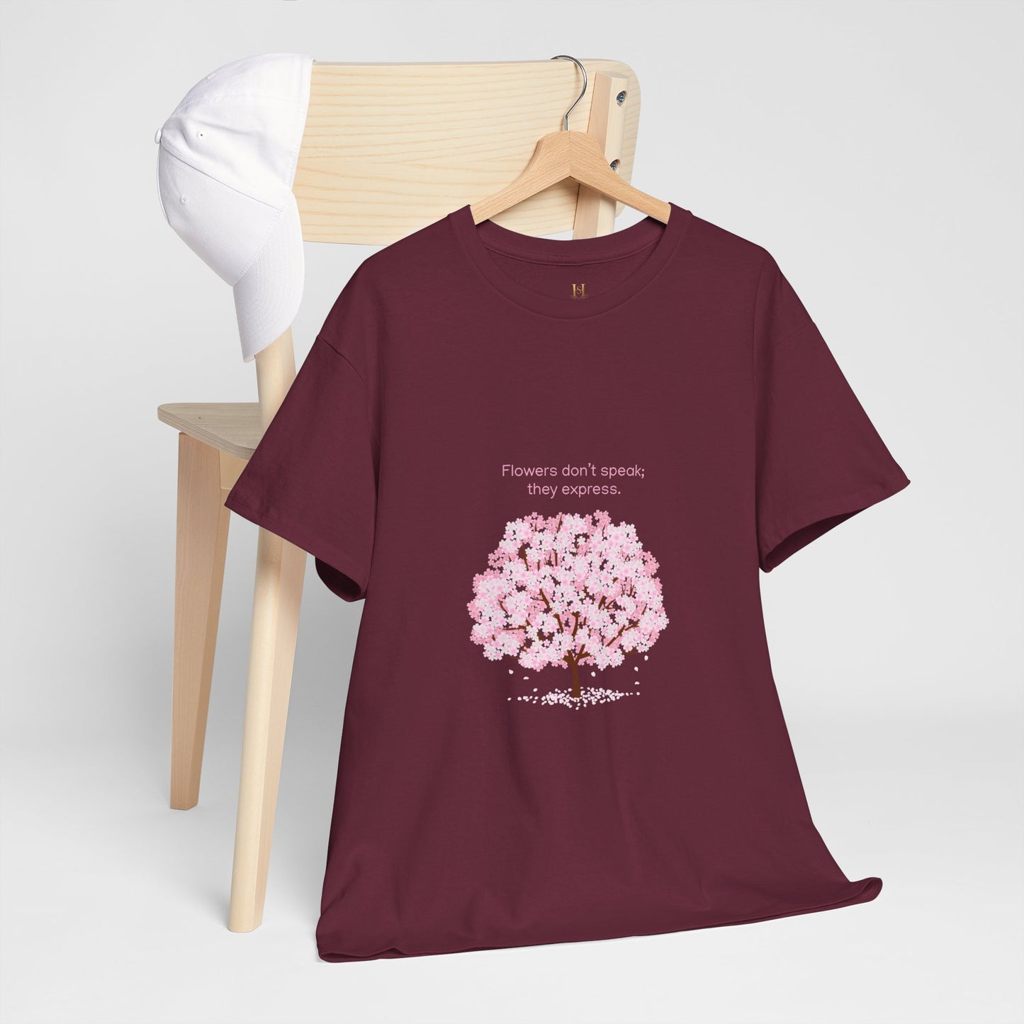 Cherry Blossom Tree T-Shirt — "Flowers don't speak, they express