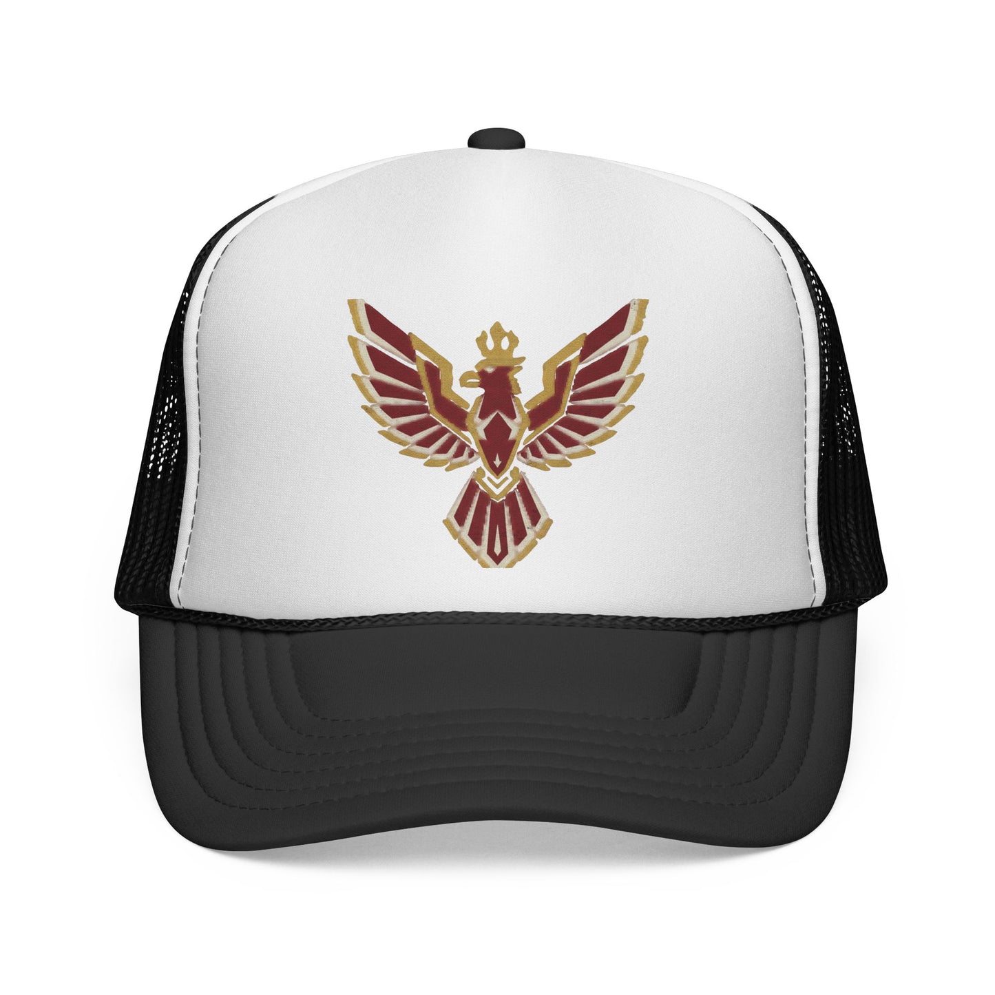 Phoenix Emblem Trucker Cap — Retro Red & Gold Bird Patch Hat