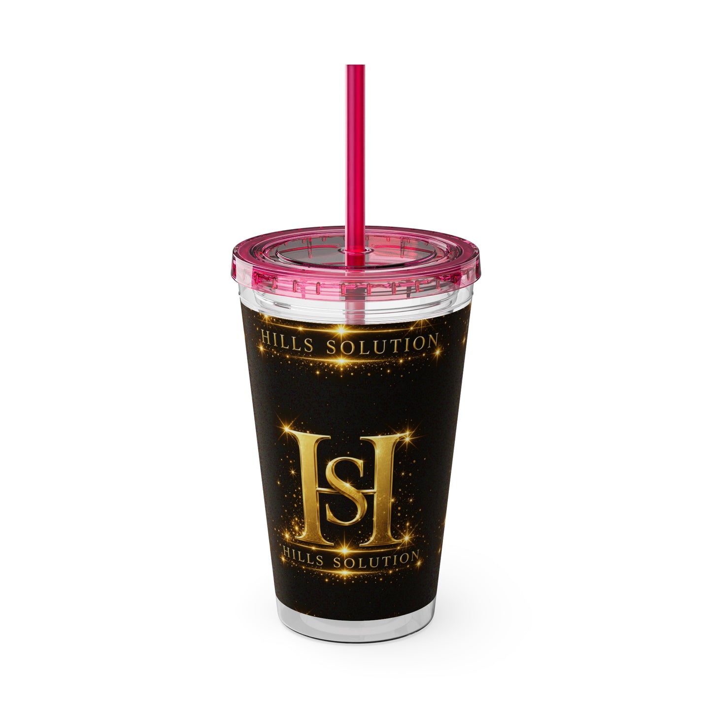 16oz Sunsplash Straw Tumbler — Gold 'HS' Logo Insulated Cup