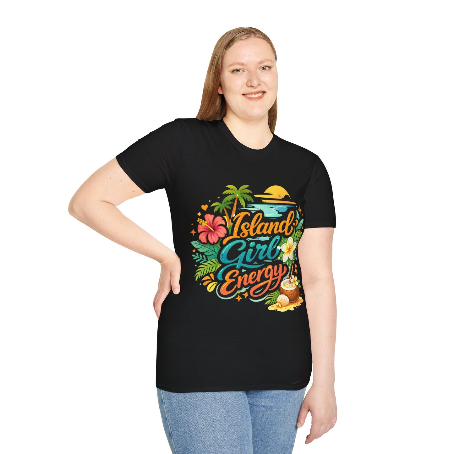 Island Girl Energy T-Shirt – Tropical Floral Sunset Tee