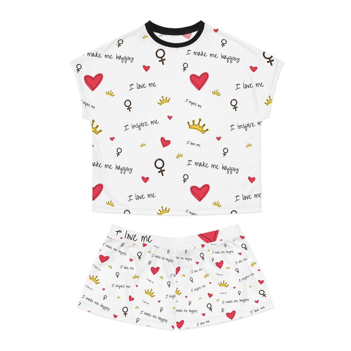 Women's Short Pajama Set - Self-Love Charm, Cozy Sleepwear, Heart and Crown Designs, Perfect for Girlfriend Gifts, Relaxed Lounging, [...]