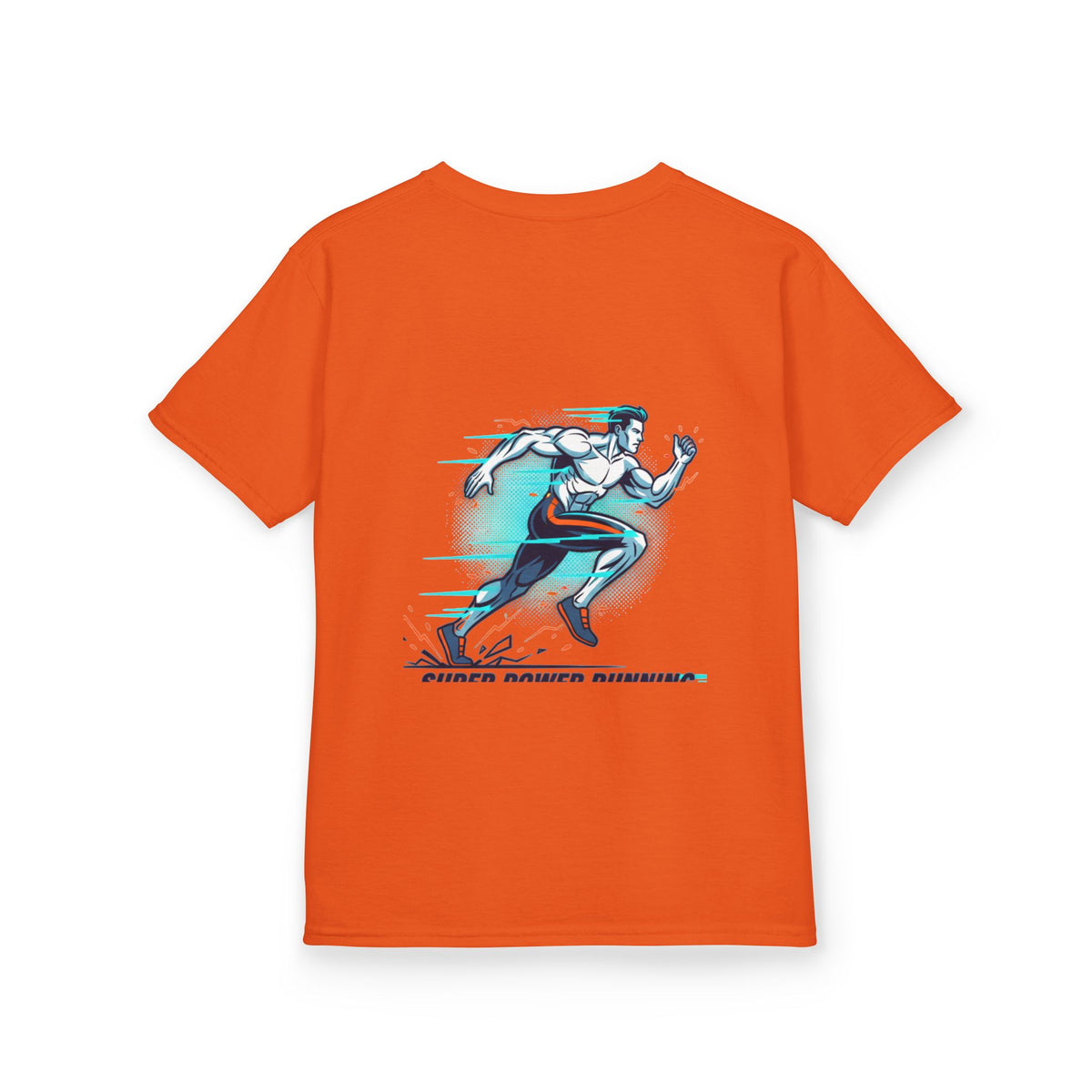 Kids Super Power T-Shirt — Lightning Bolt Badge & Running Superhero Graphic