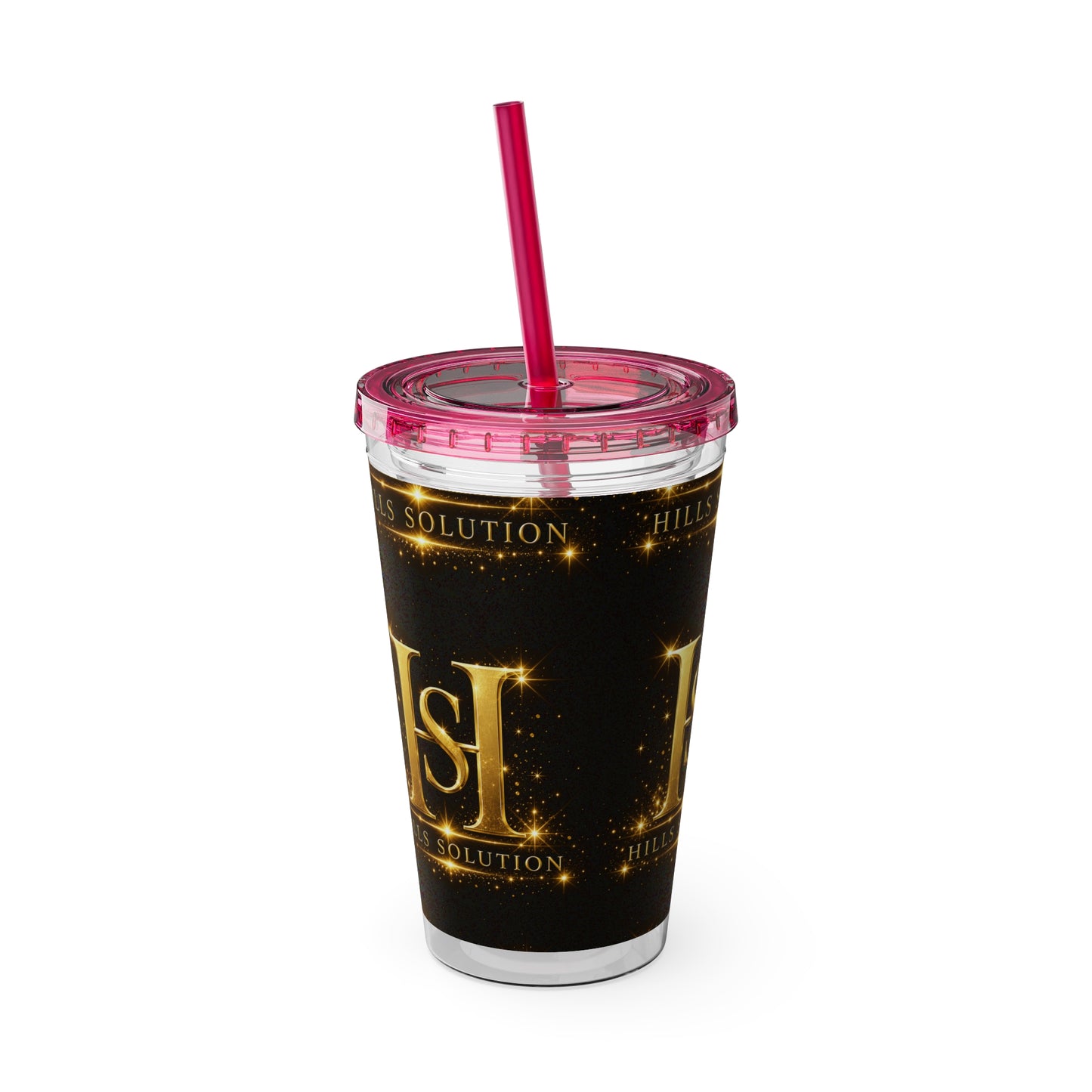 16oz Sunsplash Straw Tumbler — Gold 'HS' Logo Insulated Cup