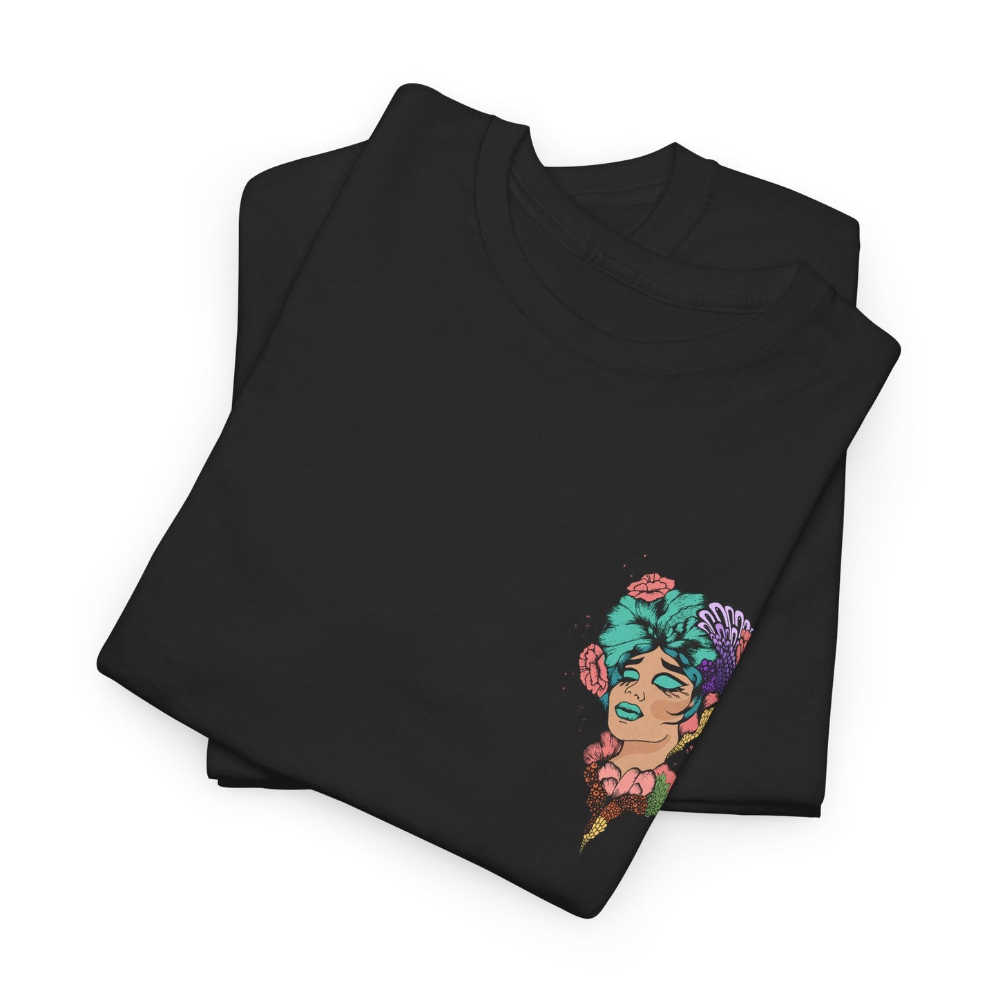 Floral Profile Art Tee — Artistic Woman Portrait Graphic T-Shirt