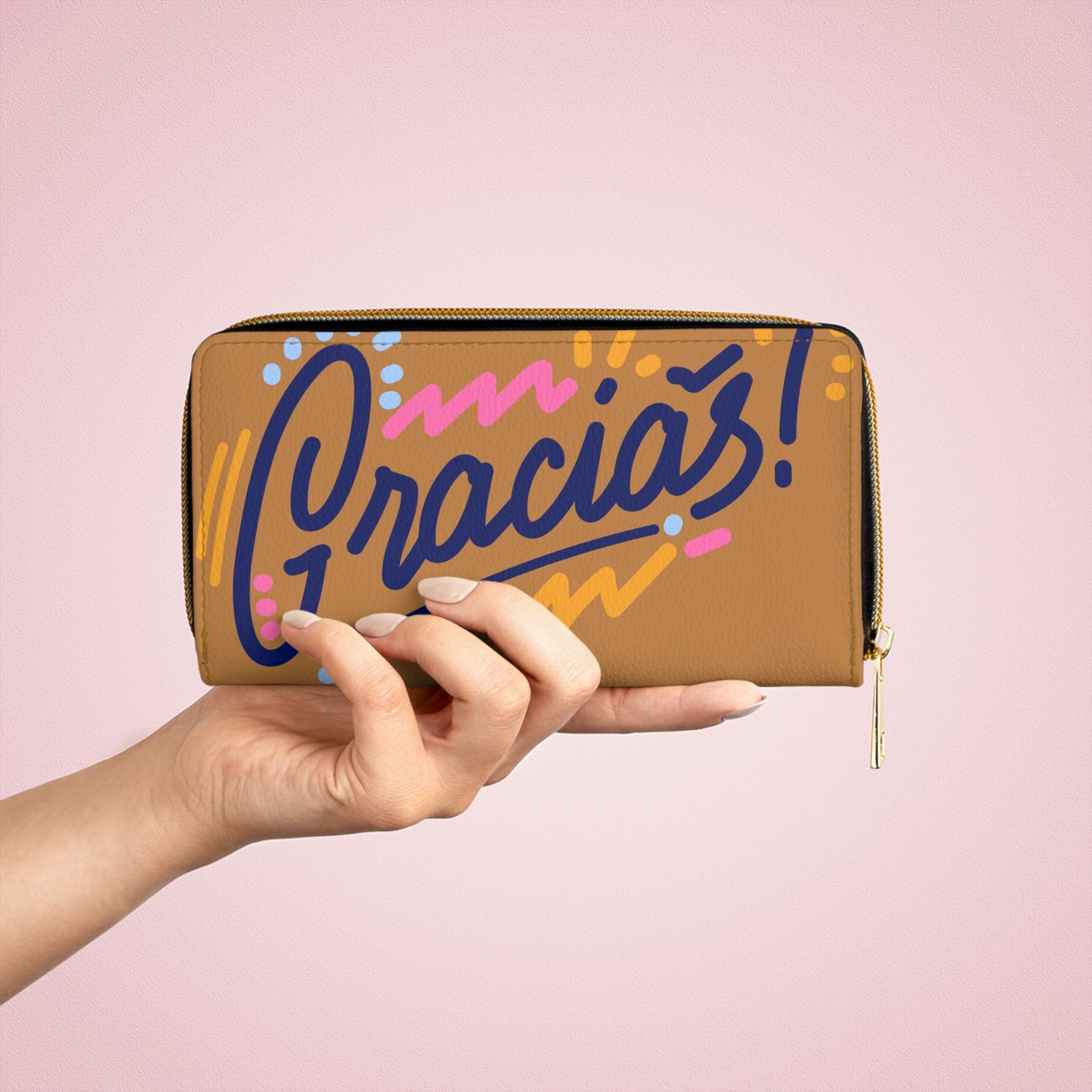 Gracias Zipper Wallet – Colorful Thank You Travel Wallet with Zip Closure