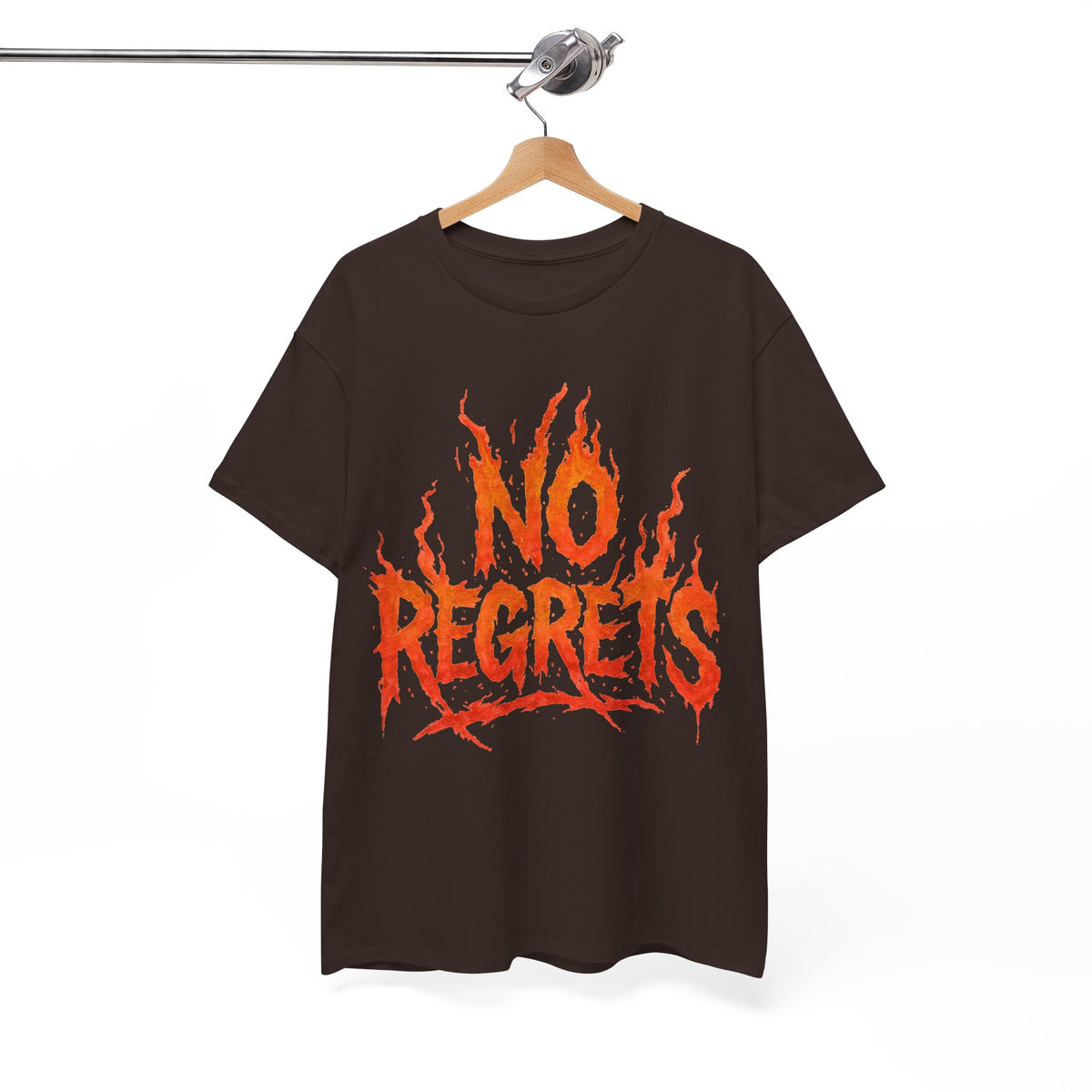 Graphic Tee — 'No Regrets' / 'Proof of Survival' Flame Text Shirt