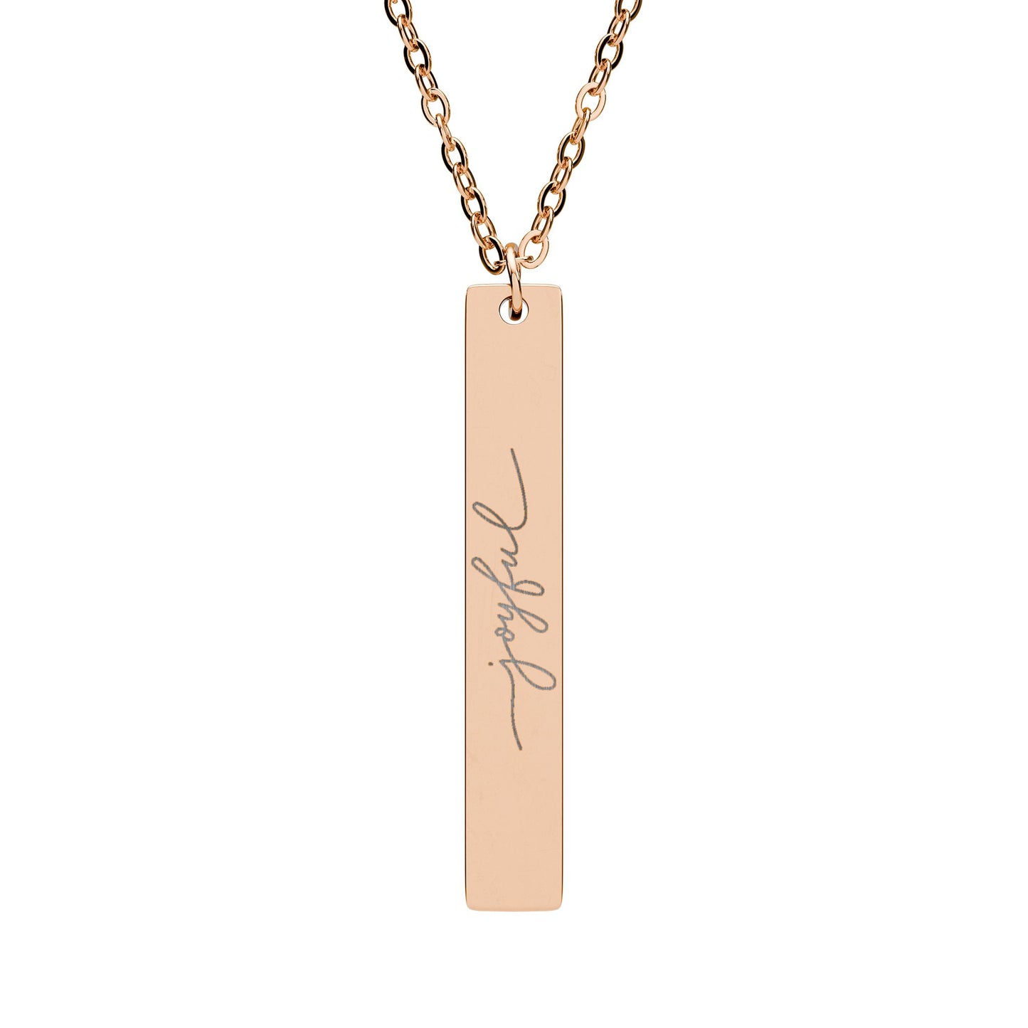 Engraved Vertical Joyful Bar Necklace - Inspirational Jewelry for Gratitude