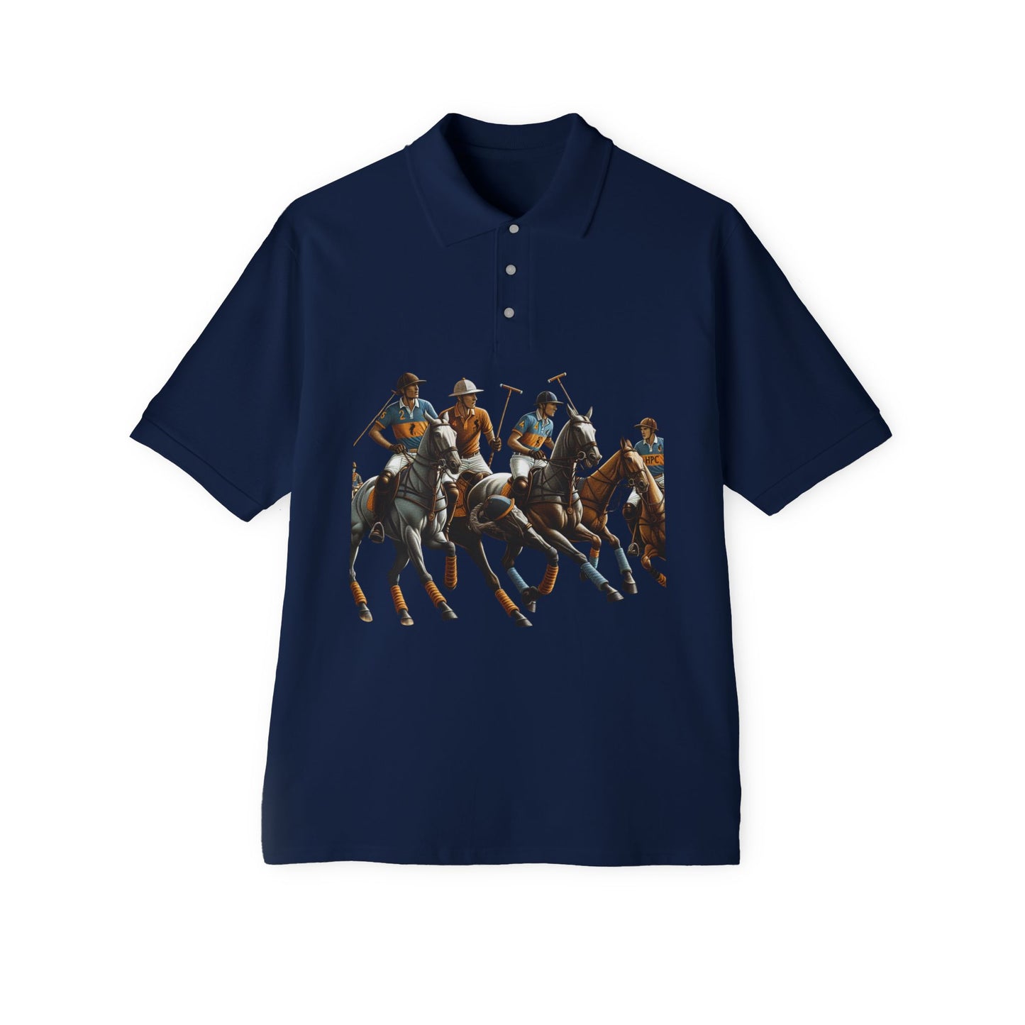 Men's Piqué Polo with Equestrian Design - Stylish Golf Shirt