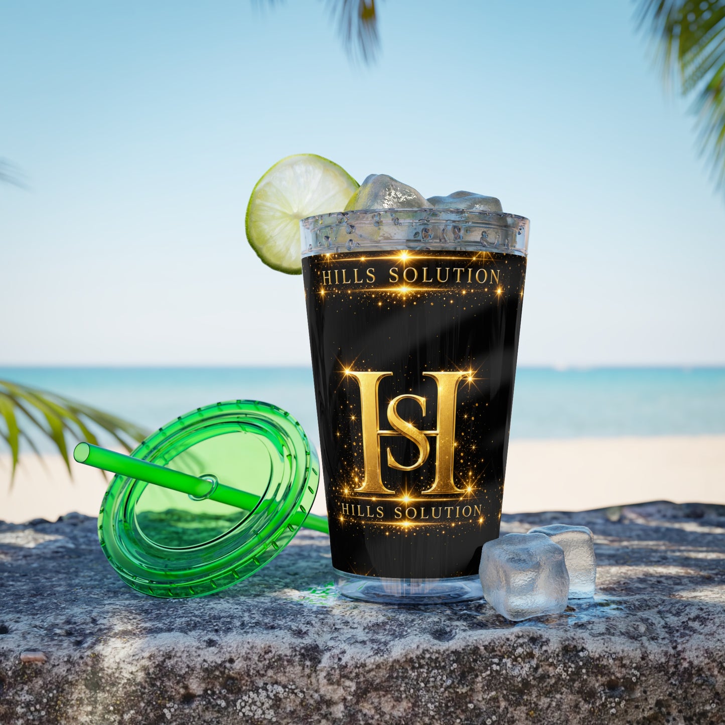 16oz Sunsplash Straw Tumbler — Gold 'HS' Logo Insulated Cup