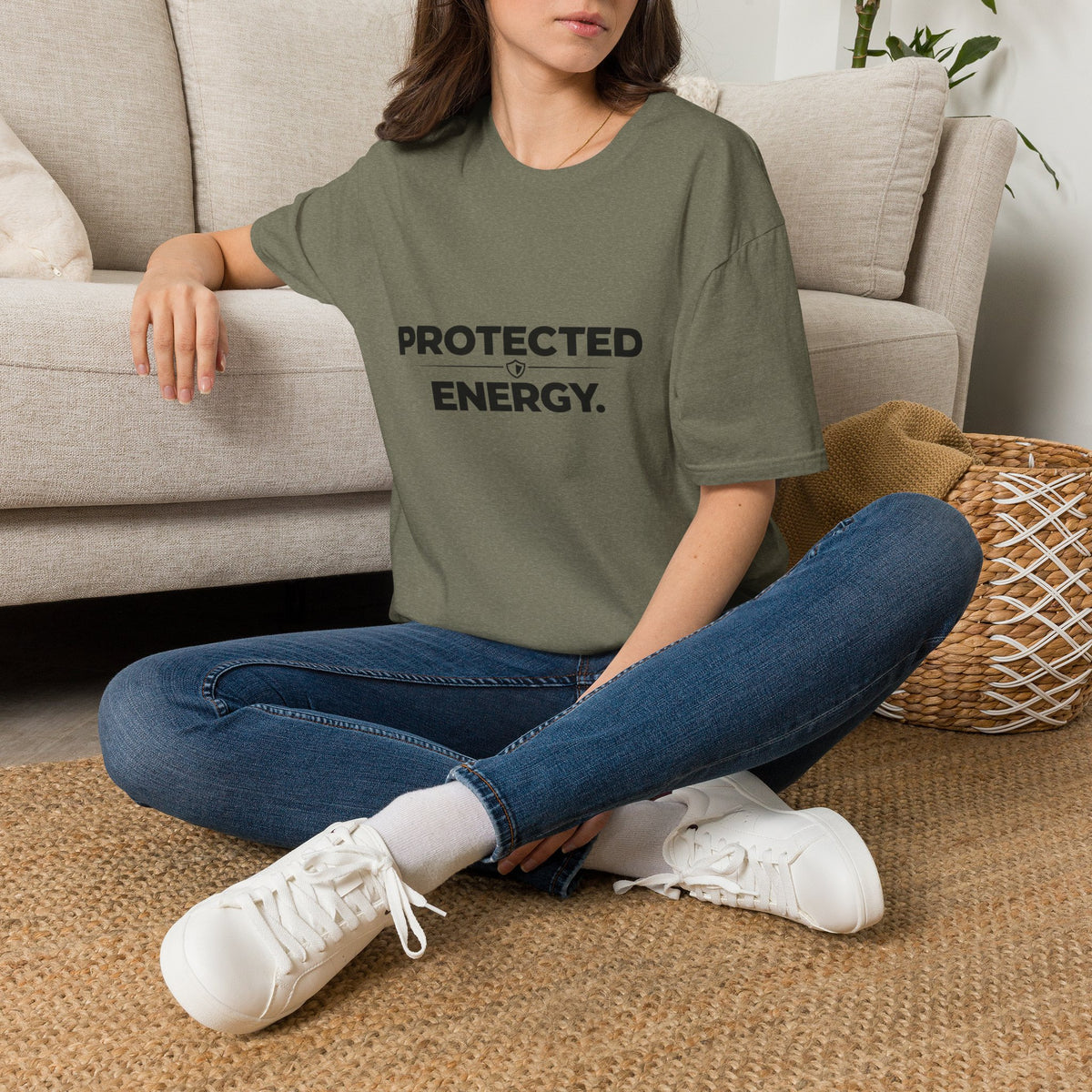 Protected Energy T‑Shirt — Minimalist Spiritual Graphic Tee