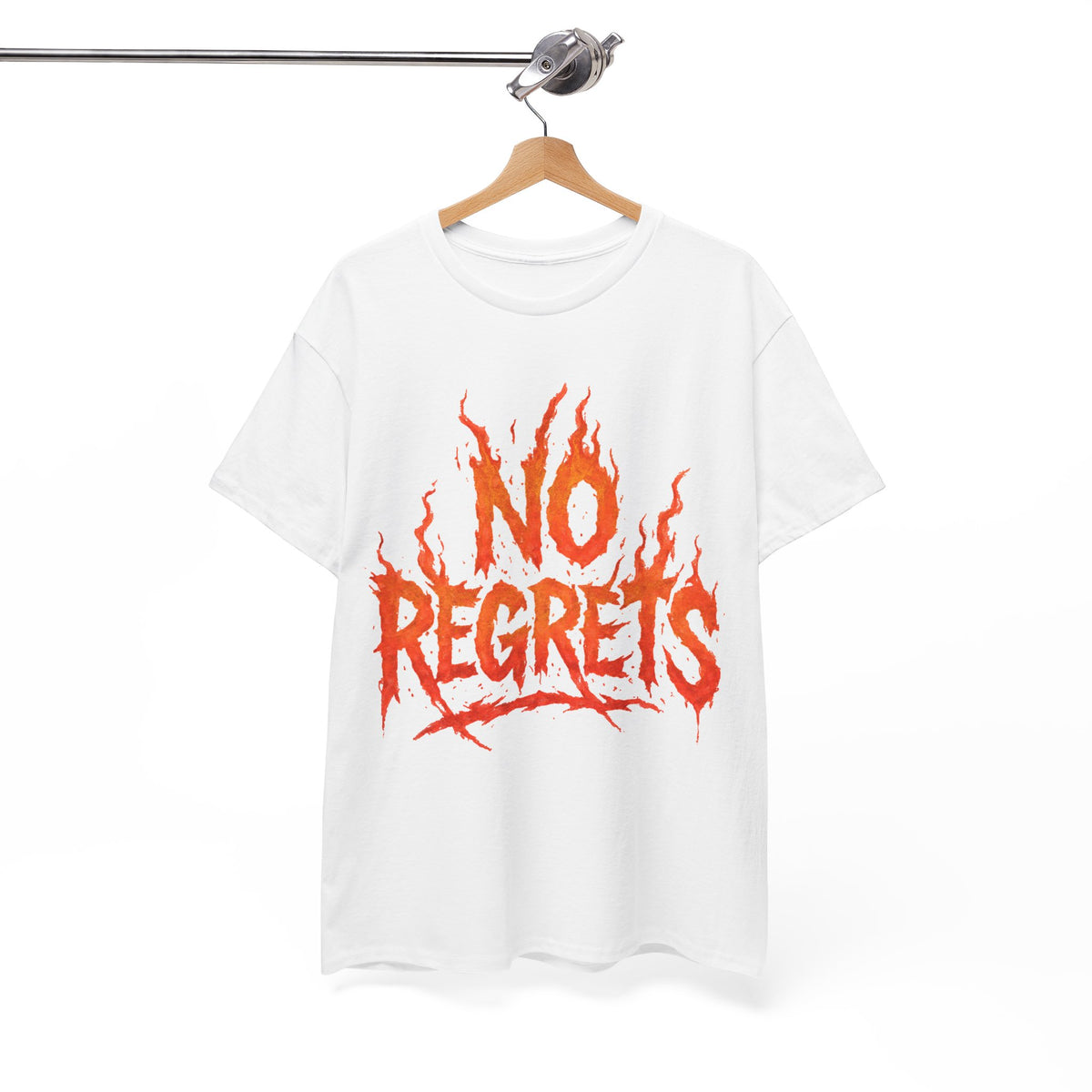 Graphic Tee — 'No Regrets' / 'Proof of Survival' Flame Text Shirt