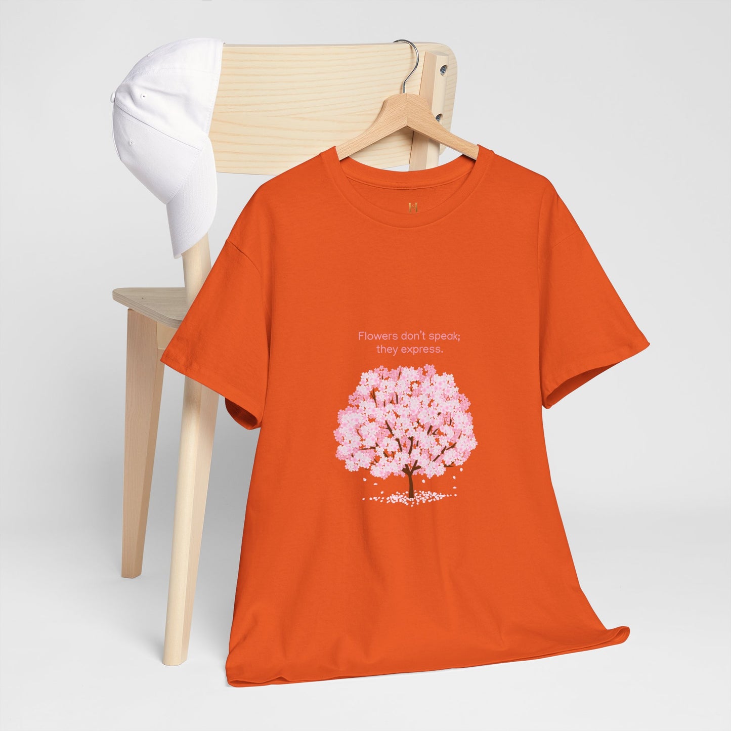 Cherry Blossom Tree T-Shirt — "Flowers don't speak, they express