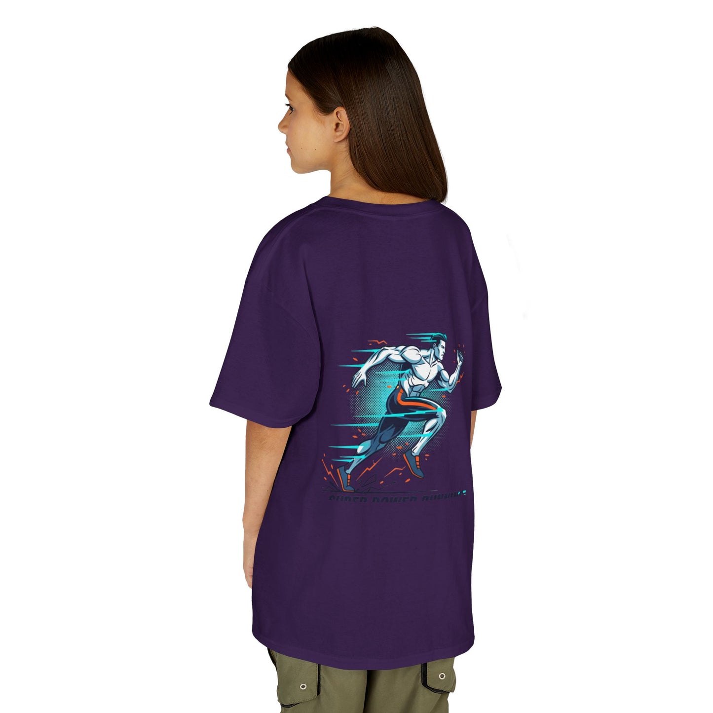 Kids Super Power T-Shirt — Lightning Bolt Badge & Running Superhero Graphic