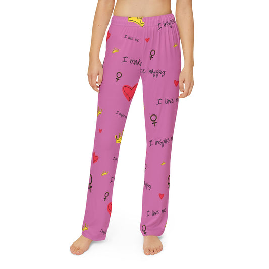 Cute Inspirational Kids Lounge Pants - I Inspire, I Make Me Happy, Girls Pajama Pants, Gift for Her, Cozy Wear