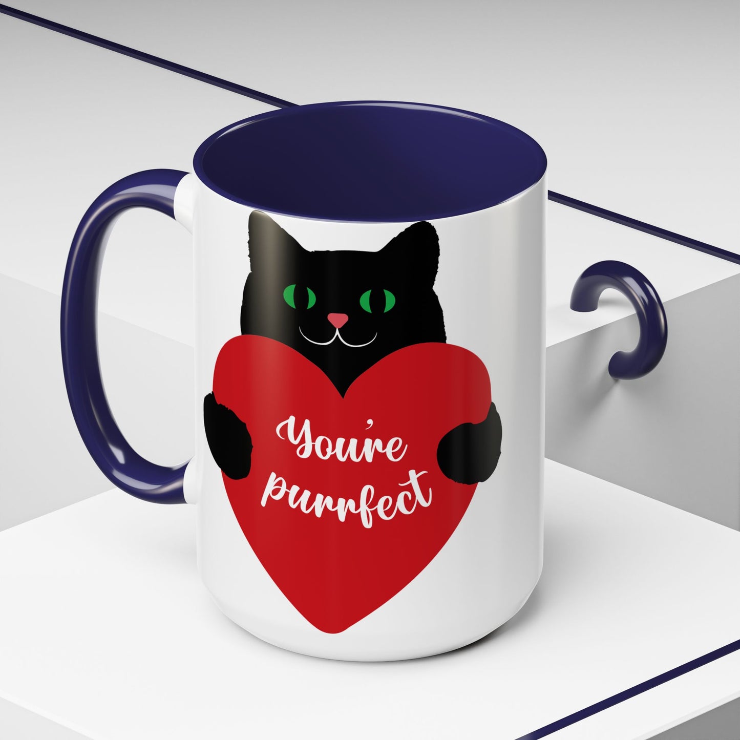 Purrfect Cat Heart Accent Coffee Mug – "You're Purrfect" 11/15oz