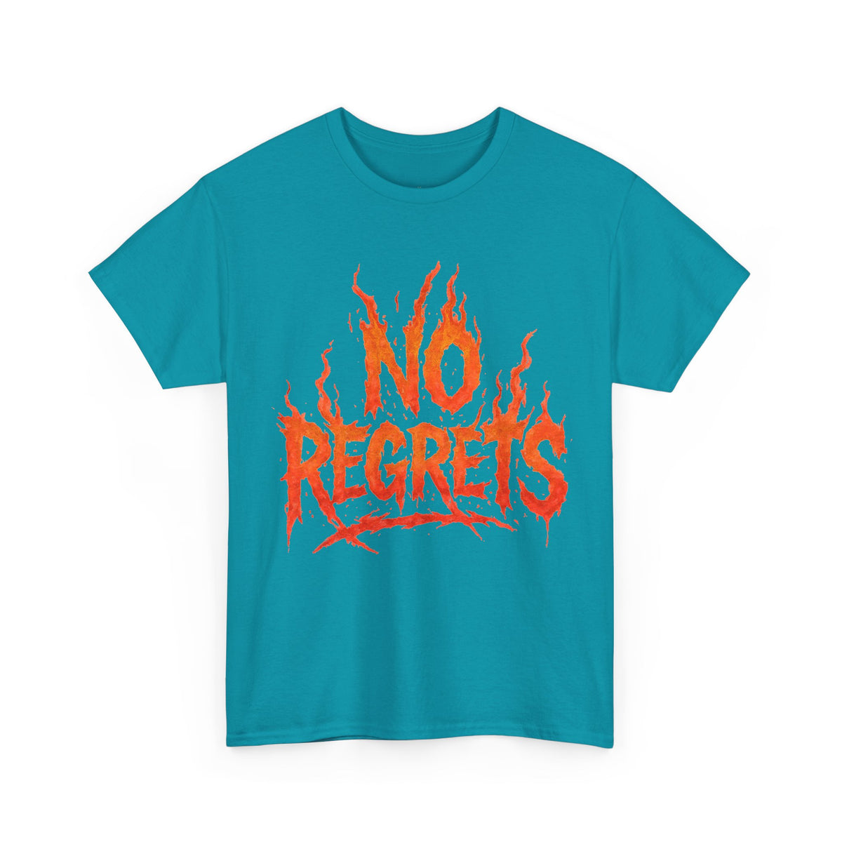 Graphic Tee — 'No Regrets' / 'Proof of Survival' Flame Text Shirt