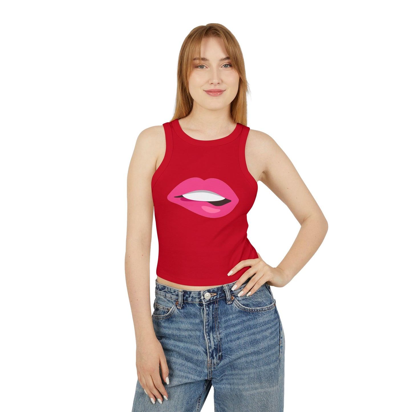Chic Racer Tank Top with Fun Lip Design