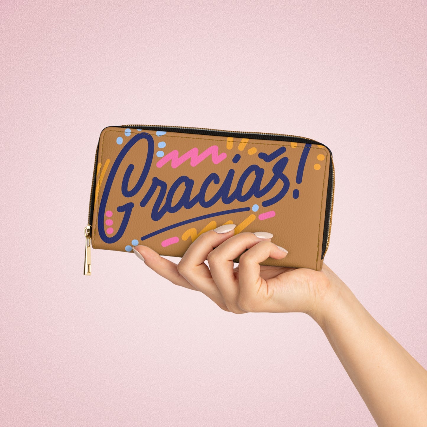 Gracias Zipper Wallet – Colorful Thank You Travel Wallet with Zip Closure