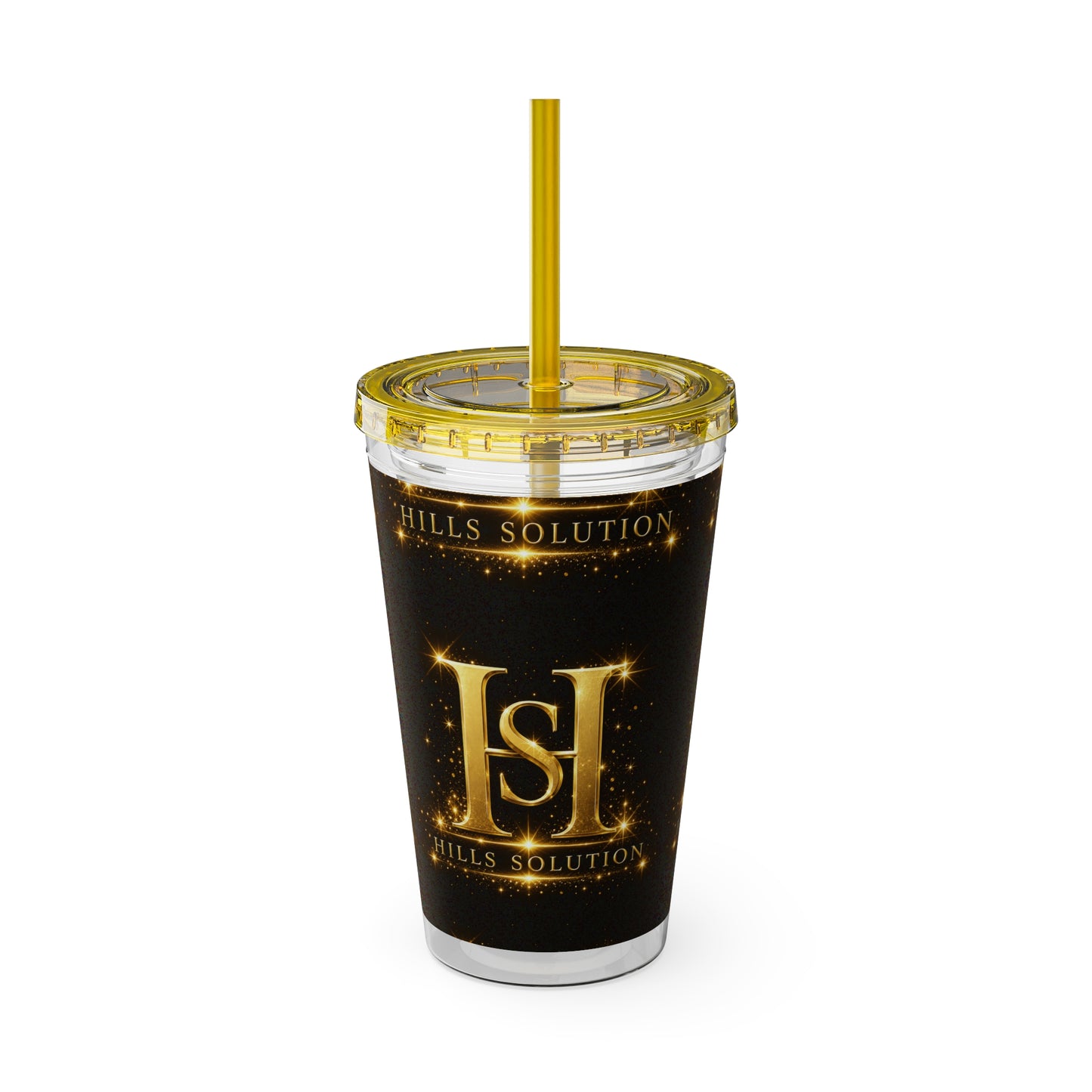 16oz Sunsplash Straw Tumbler — Gold 'HS' Logo Insulated Cup
