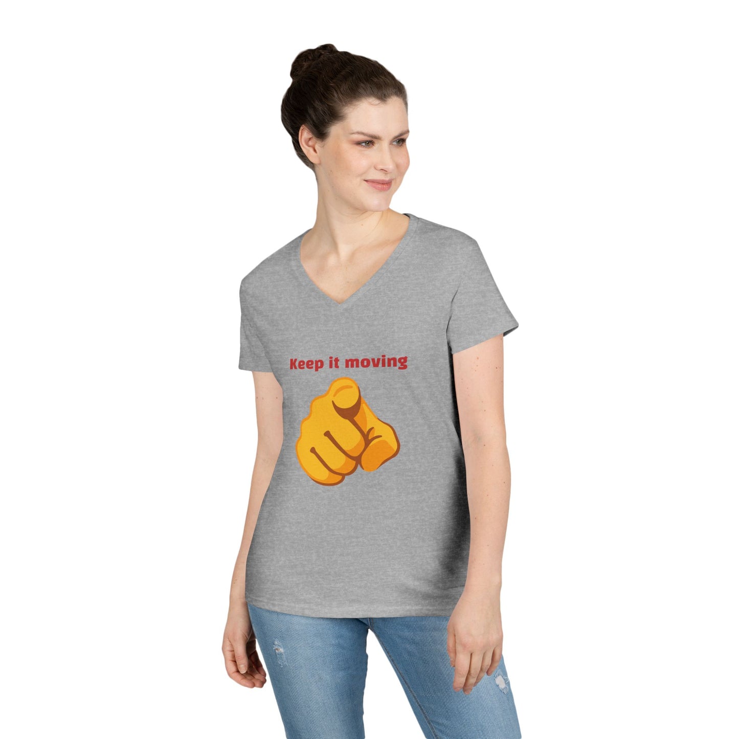 Motivational Ladies' V-Neck T-Shirt - Keep it Moving, Fitspiration Tee, Workout Shirt, Casual Wear, Gift for Fitness Enthusiasts