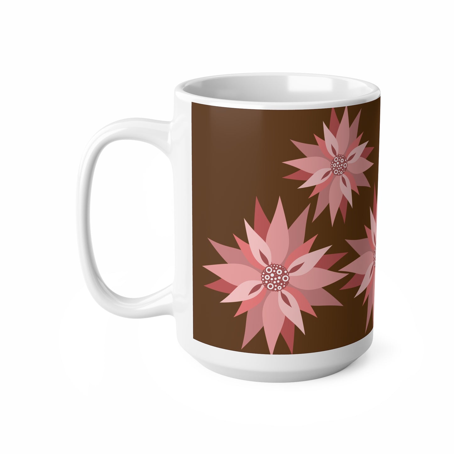 Floral Ceramic Coffee Mug — Pink Poinsettia Pattern (11oz & 15oz)