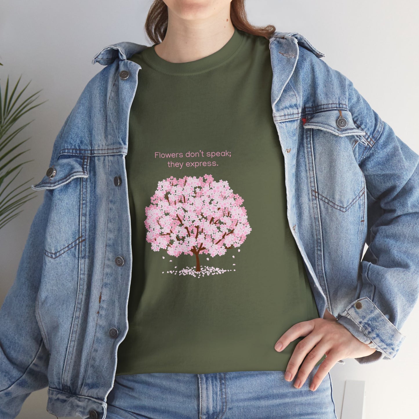 Cherry Blossom Tree T-Shirt — "Flowers don't speak, they express