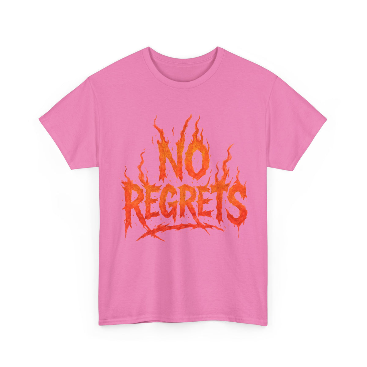 Graphic Tee — 'No Regrets' / 'Proof of Survival' Flame Text Shirt