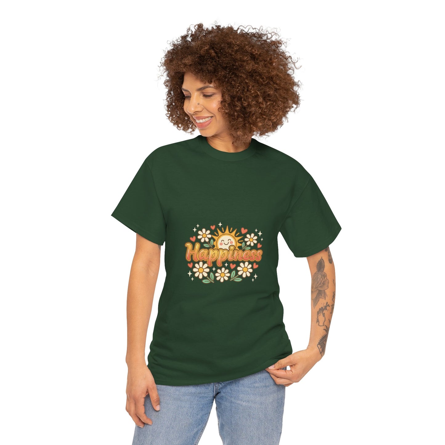 T-Shirt — "Happiness" Retro Sunflower Graphic Tee