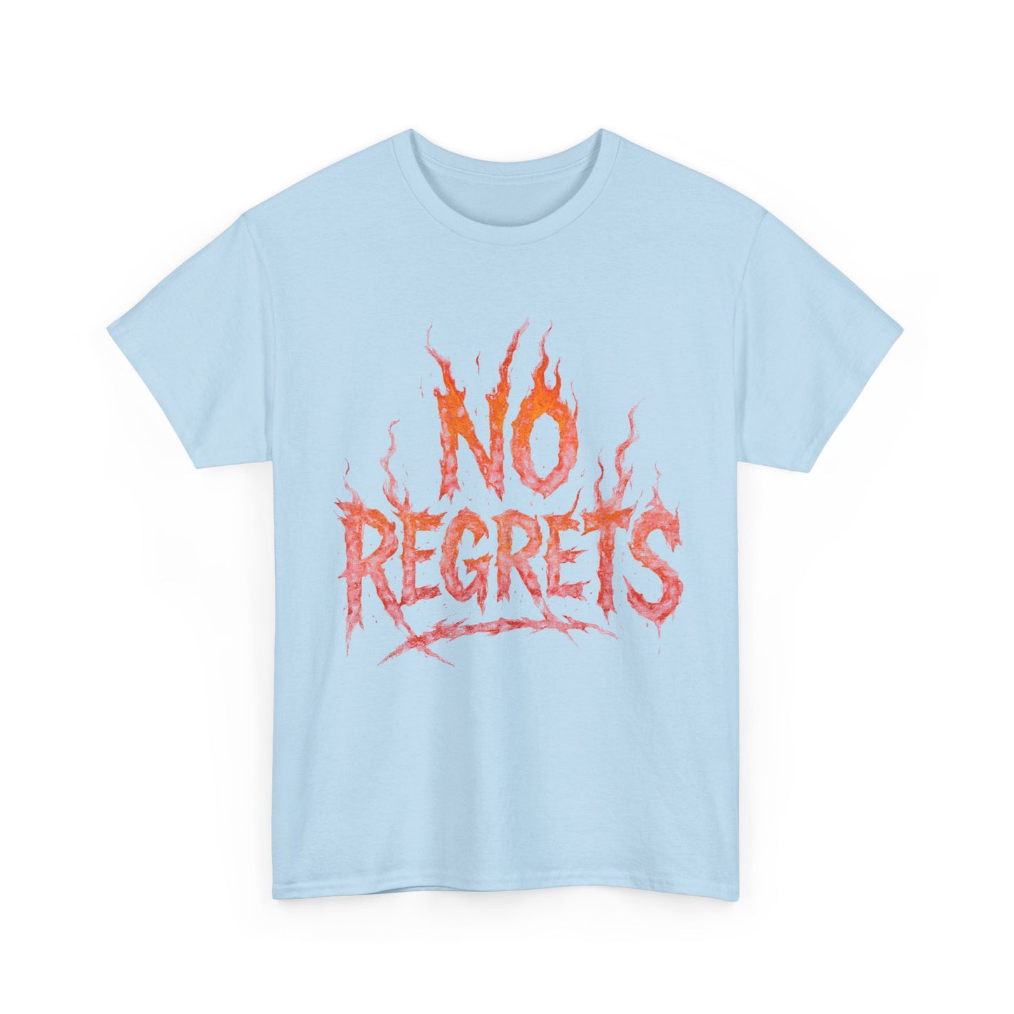 Graphic Tee — 'No Regrets' / 'Proof of Survival' Flame Text Shirt