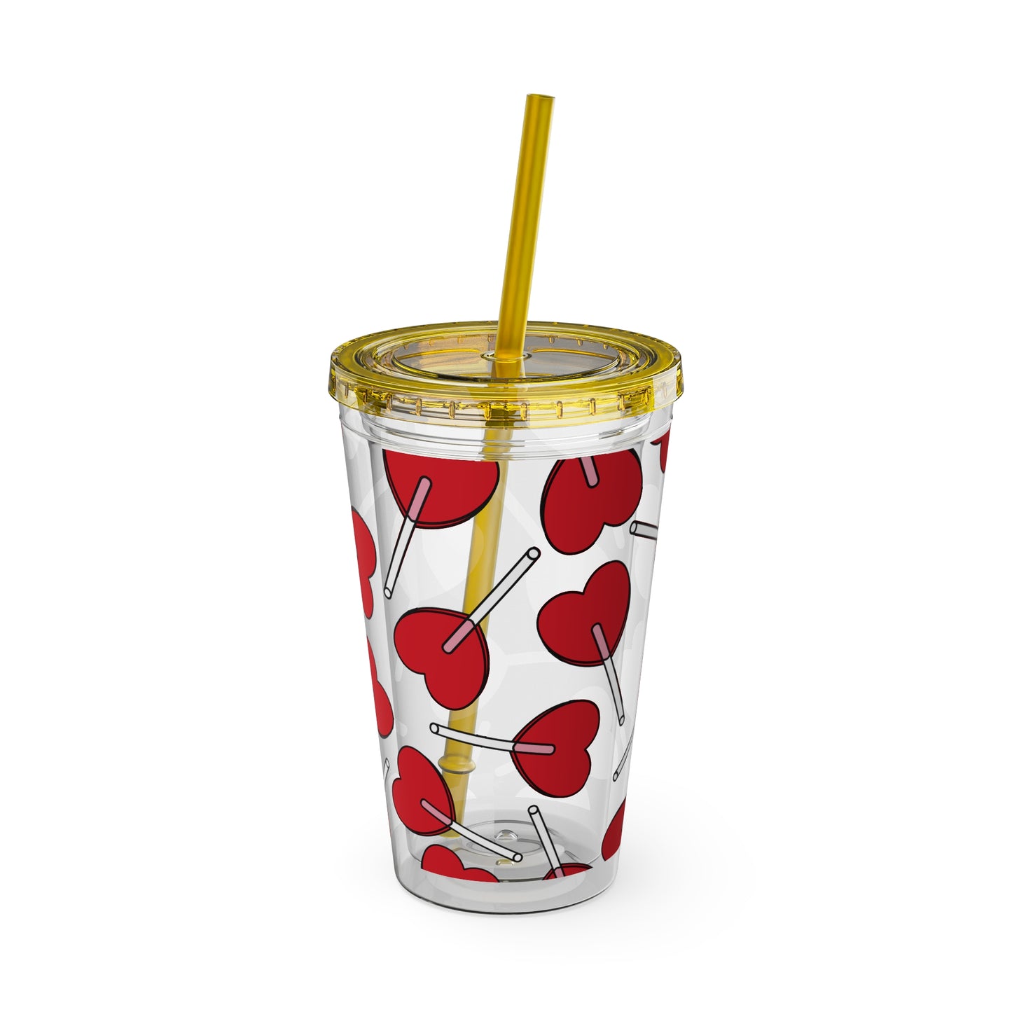 Heart Lollipop 16oz Tumbler with Straw — Valentine Candy Pattern Cold Cup