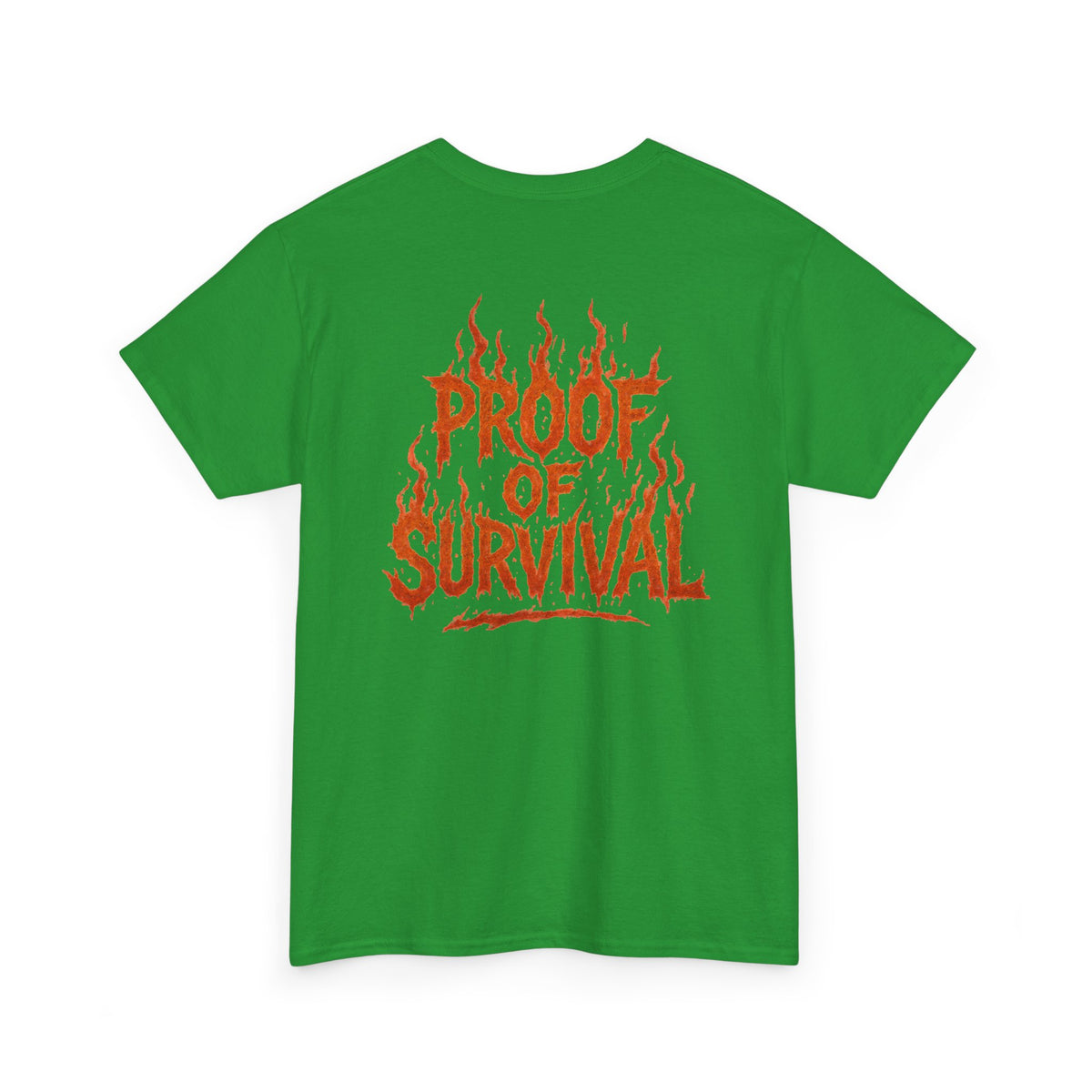 Graphic Tee — 'No Regrets' / 'Proof of Survival' Flame Text Shirt