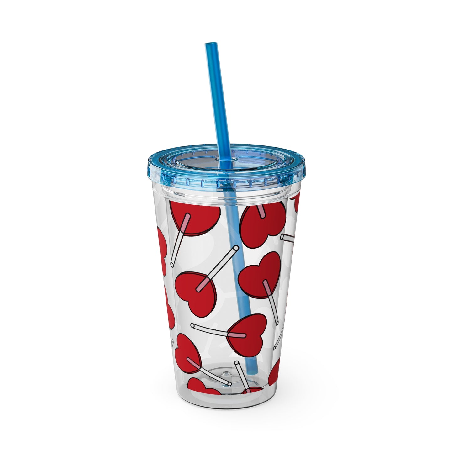 Heart Lollipop 16oz Tumbler with Straw — Valentine Candy Pattern Cold Cup