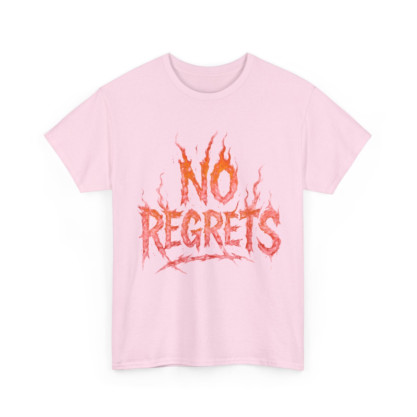 Graphic Tee — 'No Regrets' / 'Proof of Survival' Flame Text Shirt