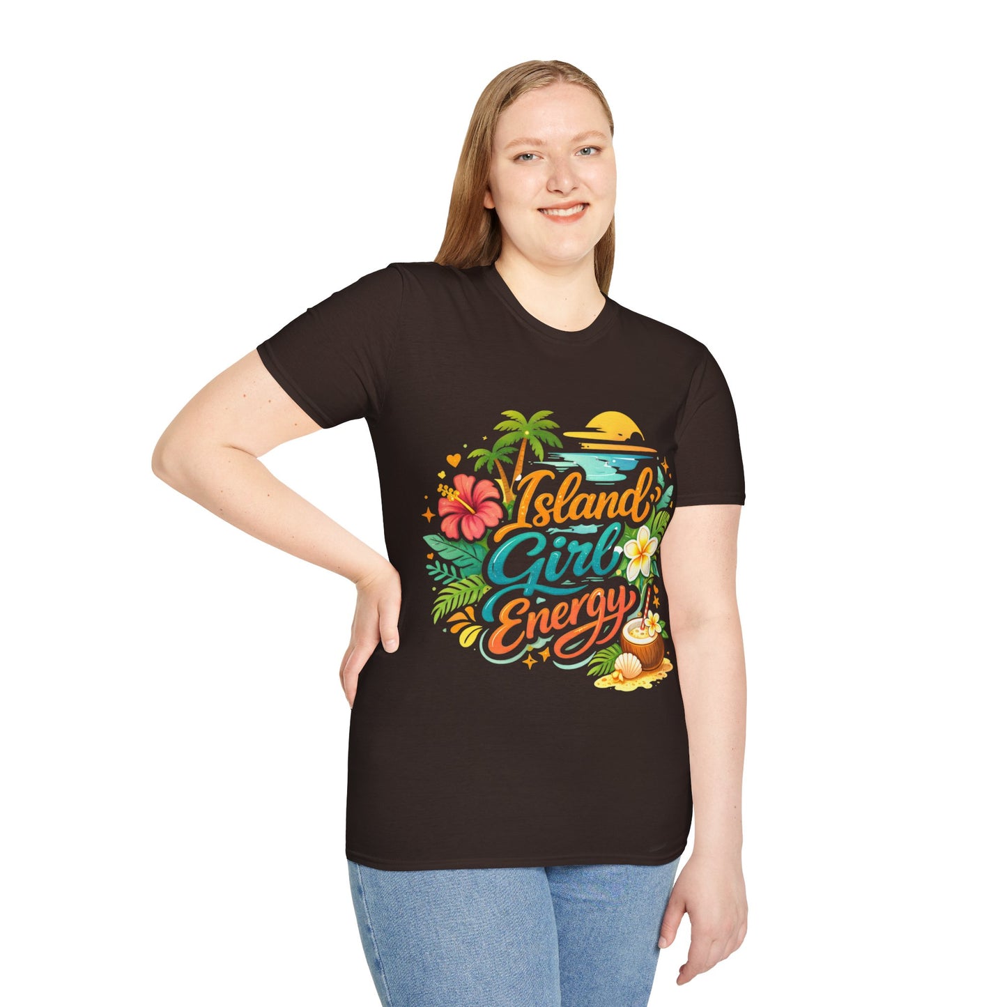 Island Girl Energy T-Shirt – Tropical Floral Sunset Tee