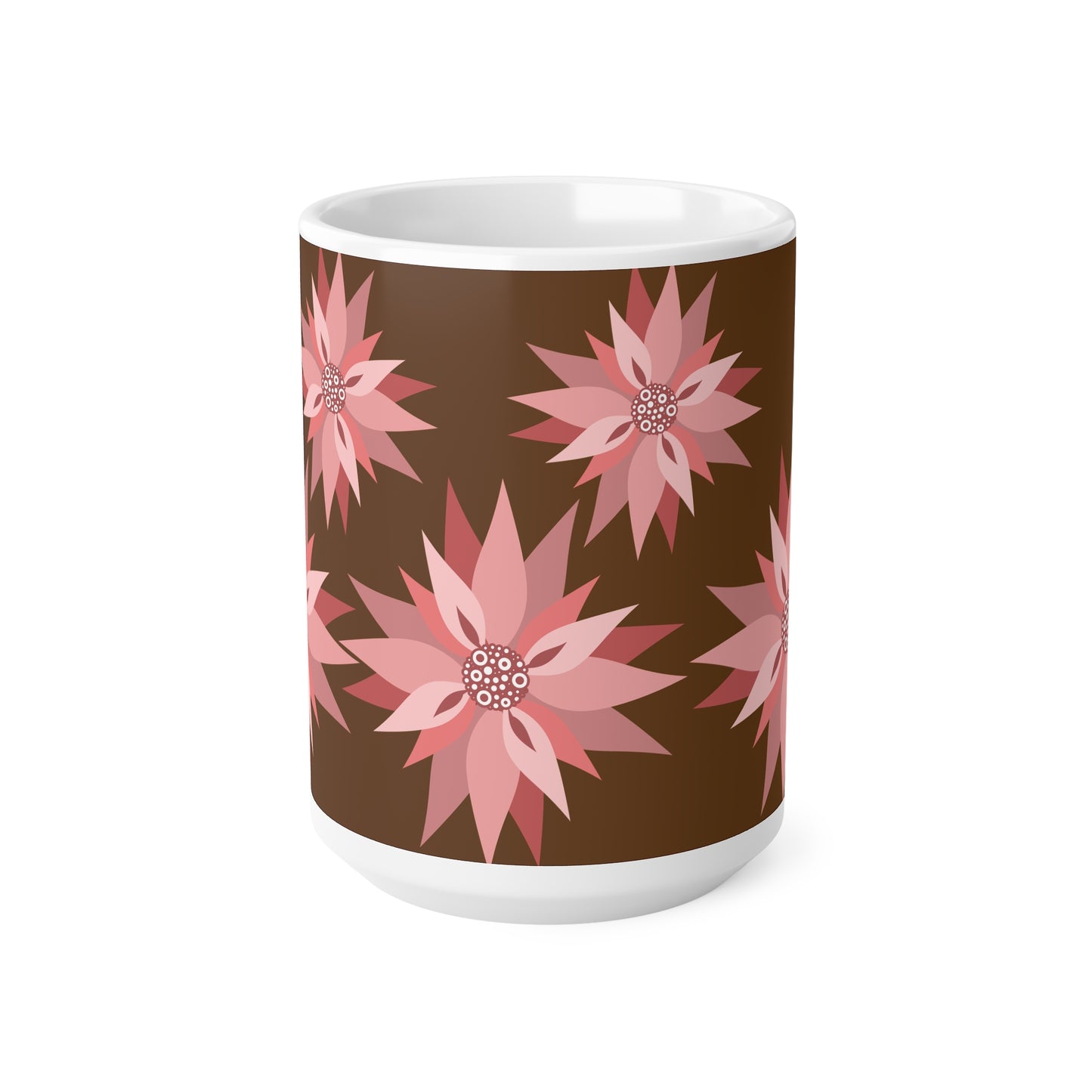 Floral Ceramic Coffee Mug — Pink Poinsettia Pattern (11oz & 15oz)